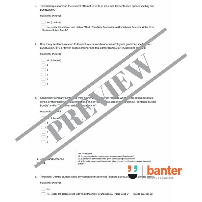 Think Then Write: Criterion-referenced writing assessment/screener + scoring checklist
